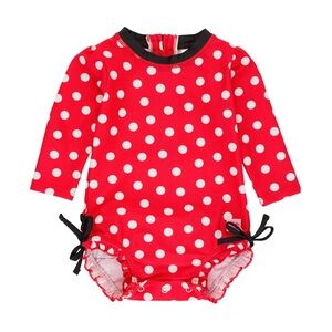Rufflebutts Red Polka Dot Long Sleeve One Piece Swimsuit, 12-18 months, NWT